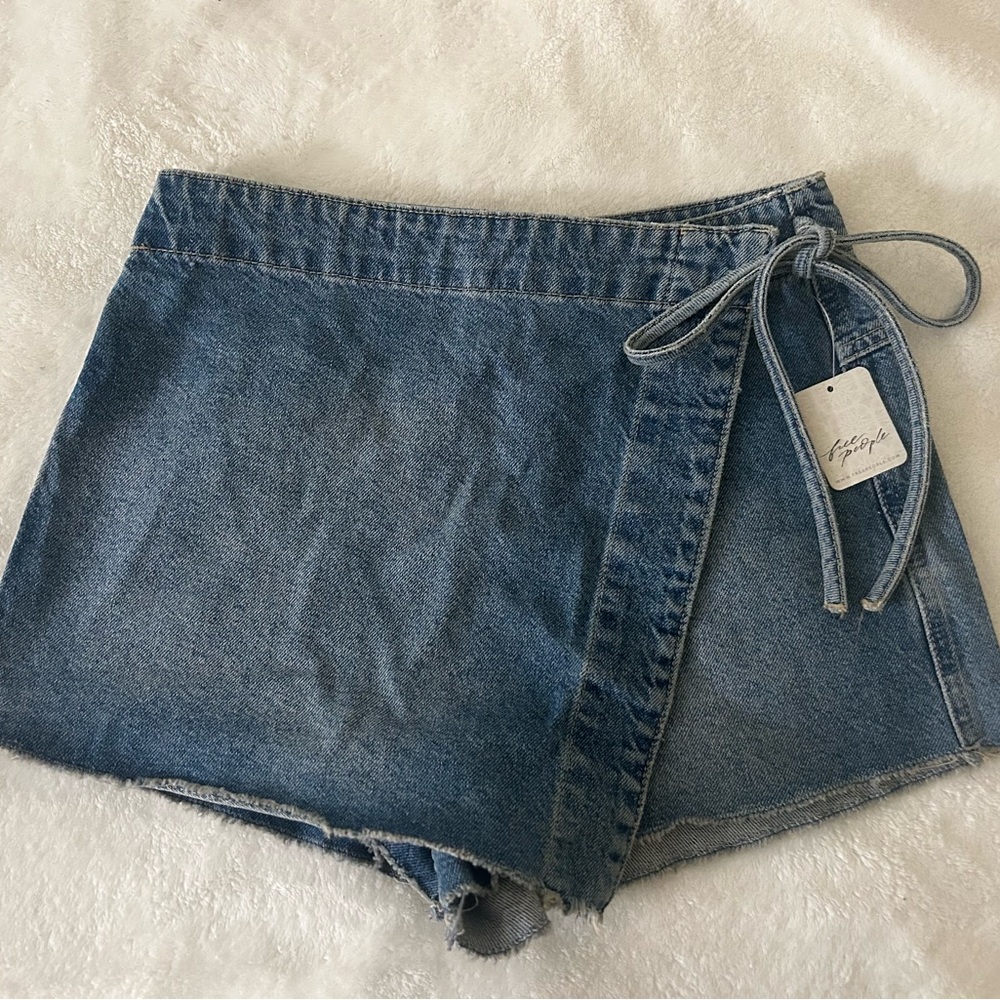 Free People Blue Denim Wrap Skorts